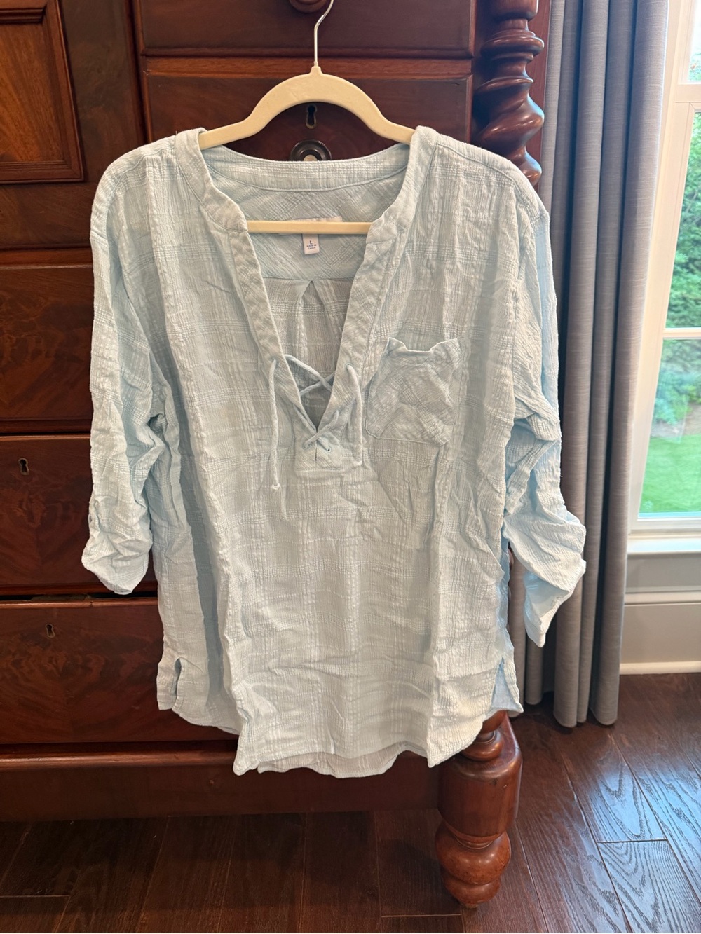 Southern Tide Light Blue Crinkle V-Neck Tunic Coverup
